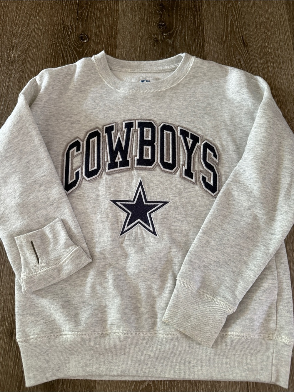 abercrombie kids Grey Crewneck Sweatshirt with Navy Cowboys Logo